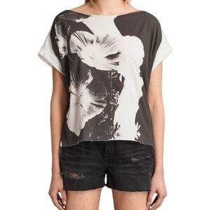 All Saints Monochrome Oversized Floral Short Sleeve Tee Size Small